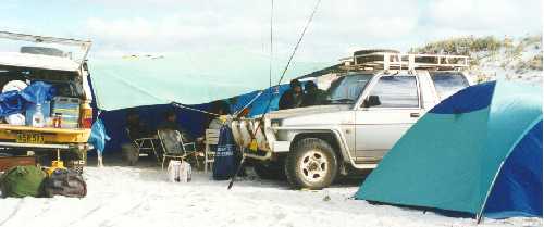 Camp at Poison Creek, under the shelter of a tarp