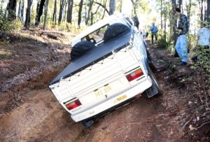 Tackling a muddy hill